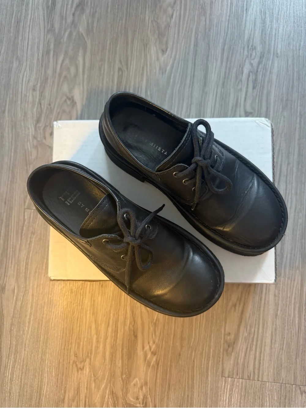 E8 by Miista Chunky Black Leather Lace Up Oxfords